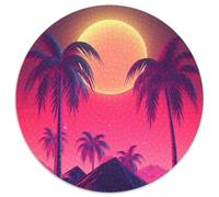 Puzzle da 1000 pezzi Synthwave Sunset Melodies, puzzle rotondo da 1000 pezzi per adulti, ideale come regalo di Natale e decorazione per la casa, 67,5x67,5 cm.