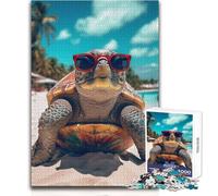 Puzzle da 1000 pezzi Tartaruga con occhiali da sole sulla spiaggia Un modo rilassante per riempire il tempo libero Giocattolo da gioco con taglio preciso e costante Dimensioni 38x52cm