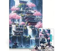 Puzzle da 1000 pezzi "Tempio con cascata al neon" gioco rompicapo difficile e stimolante regalo di compleanno regalo 50x75cm