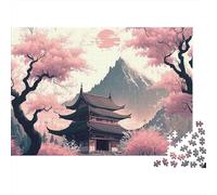 Puzzle da 1000 pezzi "Tempio dei ciliegi in fiore" con sentiero tortuoso in fiore, gioco educativo per adulti, bellissima decorazione, ideale per compleanni, 38x26 cm.
