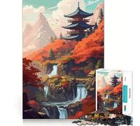 Puzzle da 1000 pezzi "Tempio sacro e cascata" per adulti, ideale per migliorare la memoria, per un piacevole momento di relax, un'opera d'arte da assemblare e da collezione (50x75cm)