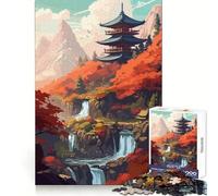 Puzzle da 1000 pezzi "Tempio sacro e cascata" per adulti, ideale per migliorare la memoria, per un piacevole momento di relax, un'opera d'arte da assemblare e da collezione (50x75cm)