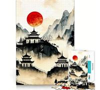 Puzzle da 1000 pezzi "Templi della Montagna della Luna Rossa Giappone" per adolescenti, gioco di logica mentale, tranquillo, taglio preciso, oggetto dei desideri di Babbo Natale (38x26cm)