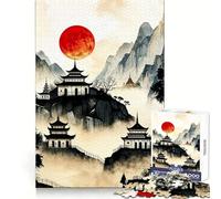 Puzzle da 1000 pezzi "Templi della Montagna della Luna Rossa Giappone" per adolescenti, gioco di logica mentale, tranquillo, taglio preciso, oggetto dei desideri di Babbo Natale (38x26cm)