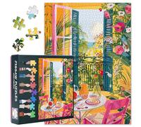 Puzzle da 1000 pezzi, terrazza estiva con vista sul mare, puzzle colorato in giallo e arancione, idea regalo per adulti, ben confezionato per compleanni e feste, 50,5 x 70,5 cm