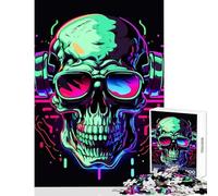Puzzle da 1000 pezzi teschio al neon con cuffie e occhiali da sole decorazione per la casa giocattoli ottimo regalo per i giochi gioco pratico difficile e stimolante dimensioni 38x52cm