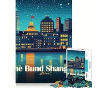 Puzzle da 1000 pezzi "The Bund Shanghai Cina Paesaggio notturno" Taglio preciso Arte Logica Gioco di pensiero Rilassante Regalo di compleanno divertente (50x75cm)