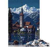 Puzzle da 1000 pezzi Thun Town Pixel Art Puzzle quadrato per adulti e bambini, gioco di puzzle in legno 1000 pezzi (75x50 cm)