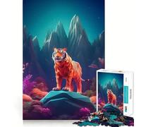 Puzzle da 1000 pezzi "Tiger Blue Night" per adulti, gioco di logica stimolante, ideale per il gioco di gruppo, con bordi trasparenti, perfetto come regalo 38x52cm