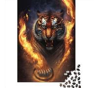 Puzzle da 1000 pezzi Tiger Fire 3 quadrati per adulti, puzzle in legno gioco educativo per bambini 1000 pezzi (75x50 cm)