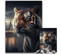 Puzzle da 1000 pezzi "Tiger in The Big City" per adulti, puzzle in cartone fai da te, decorazione, sfida mentale, per adulti, famiglia, regalo di Natale 26X38cm/10,23x14,96 pollici