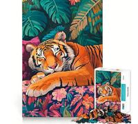 Puzzle da 1000 pezzi "Tigre addormentata nella giungla" per ragazzi, gioco stimolante e divertente, ideale per il relax, con incastri precisi, perfetto come regalo di Natale 50x75cm