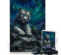 Puzzle da 1000 pezzi "Tigre Bianca Celeste su Affioramento Roccioso" per Adulti,Divertimento Intellettuale,Ricreazione Tranquilla,Taglio Pregiato,Regalo Creativo (38x26cm)