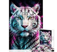 Puzzle da 1000 pezzi Tigre bianca con schizzi al neon Giocattoli antistress Regalo di compleanno Gioco pratico con pezzi completamente interconnessi di forma casuale Dimensioni 38x52cm