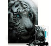 Puzzle da 1000 pezzi Tigre bianca dagli occhi azzurri,disegno accurato,gioco stimolante per la mente,facile da giocare,regalo di compleanno 38x52cm