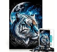 Puzzle da 1000 pezzi "Tigre Bianca e Luna" per adulti,gioco divertente e di memoria,montaggio sicuro e stabile,attività serale per tutta la famiglia (38x26cm)