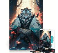Puzzle da 1000 pezzi "Tigre Bianca Samurai",gioco per lo sviluppo delle capacità cognitive,superficie liscia e priva di sbavature,rilassante attività di gruppo al chiuso (38x52cm)