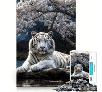 Puzzle da 1000 pezzi "Tigre Bianca sotto i Ciliegi in fiore" per ragazzi,gioco stimolante per la mente,incastro perfetto,senza spazi vuoti,rilassante attività di gruppo al chiuso (50x75cm)