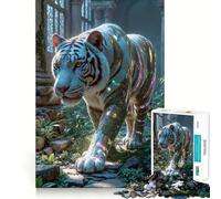 Puzzle da 1000 pezzi "Tigre Bianca tra Antiche Rovine" Gioco di concentrazione mentale Taglio di precisione Bordi lisci Gioco significativo per costruire connessioni (38x26cm)
