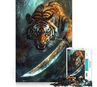 Puzzle da 1000 pezzi "Tigre con spada nella giungla" per adulti e ragazzi, gioco di logica, svago, bordi precisi, decorazione murale 50x75cm