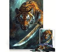 Puzzle da 1000 pezzi "Tigre con spada nella giungla" per adulti, gioco per allenare la mente, divertimento casual, taglio di precisione, regalo artistico 38x52cm