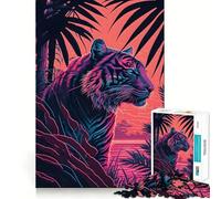 Puzzle da 1000 pezzi "Tigre e Natura" in stile Retrowave per adolescenti, gioco di logica stimolante per il relax, bordi chiari, sorpresa di compleanno 38x52cm