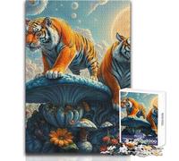 Puzzle da 1000 pezzi Tigre Guardiani della Foresta dei Funghi Surreale Sfida Difficile Gioco Impossibile Adatto dai 14 anni in su (dimensioni 38x26cm)