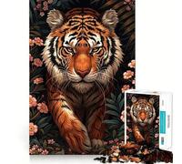 Puzzle da 1000 pezzi "Tigre in fiore" per adolescenti, gioco stimolante per la mente, ideale per il relax, con tagli precisi e un'opera d'arte da esporre 50x75cm