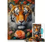 Puzzle da 1000 pezzi "Tigre in un roseto" per adulti e ragazzi, gioco cognitivo, svago divertente, assemblaggio di modelli, regalo festivo 38x26cm