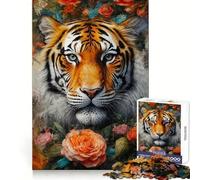 Puzzle da 1000 pezzi "Tigre in un roseto" per adulti e ragazzi, gioco cognitivo, svago divertente, assemblaggio di modelli, regalo festivo 38x26cm