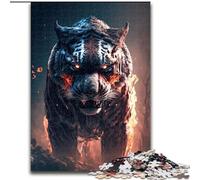Puzzle da 1000 pezzi "Tigre nel fuoco" in legno, intrattenimento rilassante, regalo di Natale perfetto e decorazione per la casa 50x75cm, decorazione artistica fai da te, regalo di compleanno perfetto