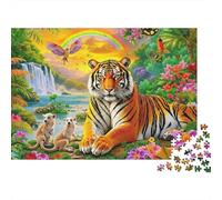 Puzzle da 1000 pezzi "Tigre nel paradiso della giungla": paesaggio con tramonto arcobaleno e tigre. Giochi educativi per adulti, decorazione per la casa, regalo di compleanno. 52x38 cm.
