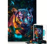 Puzzle da 1000 pezzi "Tigre nella giungla al neon" per adulti, gioco intelligente antistress, assemblaggio con schema, sorpresa di Natale 38x26cm