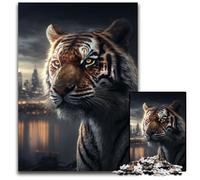 Puzzle da 1000 pezzi "Tigre nella Grande Città", puzzle in legno per adulti, regalo perfetto per familiari e amici, adatto dai 14 anni in su, 50x75cm/19,68x29,52 pollici