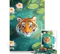 Puzzle da 1000 pezzi "Tigre nell'acqua con ninfee" per adulti e ragazzi, gioco mentale rilassante e di alta qualità, regalo perfetto 38x52cm