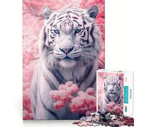Puzzle da 1000 pezzi "Tigre tra i ciliegi in fiore" per adolescenti, gioco di logica stimolante, divertimento e svago, con bordi trasparenti, oggetto da collezione 38x26cm