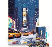 Puzzle da 1000 pezzi Times Square innevata con taxi gialli Gioco di logica e creatività, ideale per momenti di relax e come regalo di compleanno (50x75cm)