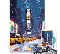 Puzzle da 1000 pezzi Times Square innevata con taxi gialli Gioco di precisione Gioco cognitivo Gioco lento Divertente Decorazione natalizia (38x52cm)