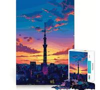 Puzzle da 1000 pezzi "Tokyo Skytree al tramonto" per adolescenti, gioco intelligente e rilassante, con schema di montaggio e lista dei desideri di Babbo Natale 38x52cm