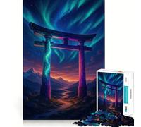 Puzzle da 1000 pezzi Torii Gate sotto l'aurora boreale per ragazzi, gioco di logica, passatempo rilassante, taglio preciso, 38x26cm