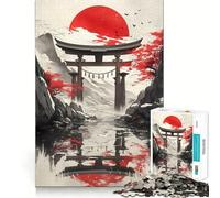 Puzzle da 1000 pezzi Torii Gate Under Red Sun per adolescenti, stimola la memoria, allevia lo stress, taglio di alta qualità, regalo prezioso 50x75cm