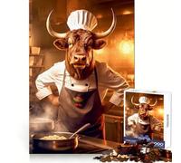 Puzzle da 1000 pezzi "Toro che cucina, cuoco, adulto" per stimolare la concentrazione, favorire il tempo libero, creare un incastro preciso, un regalo di Natale (38x26cm)