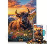 Puzzle da 1000 pezzi "Toro tra i fiori al tramonto" - Incastro perfetto - Gioco stimolante per la mente - Gioco per il riposo - Decorazione natalizia da parete (50x75cm)