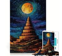 Puzzle da 1000 pezzi "Torre di Babele sotto la luna piena", decorazione con bordi ben definiti, gioco cognitivo, divertente e rilassante, regalo di Natale (50x75cm)