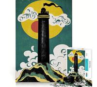 Puzzle da 1000 pezzi Torre sulla collina con luna e nuvole, decorazione con bordi precisi, gioco cognitivo, divertimento facile, regalo di Natale (38x26cm)