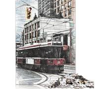 Puzzle da 1000 pezzi "Tram rosso in città", per adulti, difficoltà alta, per rafforzare i rapporti tra i membri della famiglia (75x50 cm)