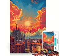 Puzzle da 1000 pezzi "Tramonto a Milano, Italia" per ragazzi, gioco di logica semplice, svago facile, taglio perfetto, regalo di compleanno 38x26cm
