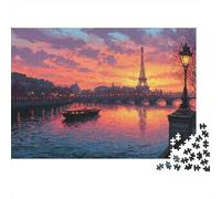 Puzzle da 1000 pezzi "Tramonto a Parigi sul fiume" con Torre Eiffel al tramonto e fiume. Per adulti dai 12 anni in su. Gioco educativo, decorazione per la casa, compleanni. Dimensioni: 52x38 cm.