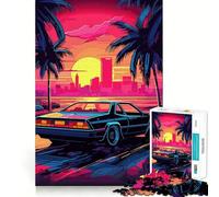 Puzzle da 1000 pezzi "Tramonto al neon di Miami in stile retrò" per adolescenti, ideale per rafforzare la memoria e il legame familiare, con bordi precisi e un regalo pensato con cura (50x75cm)