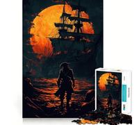 Puzzle da 1000 pezzi "Tramonto dei pirati e barca" per adulti, ideale per rafforzare la memoria, calmare la mente, con bordi di qualità e una piacevole sorpresa (38x52cm)
